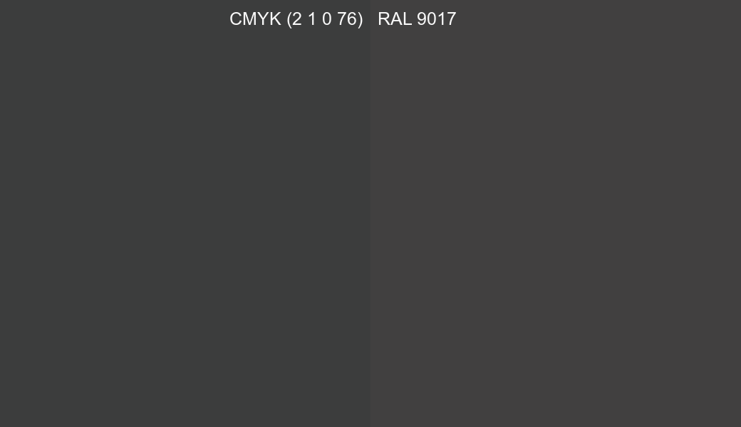 CMYK Color CMYK (2 1 0 76) vs RAL 9017 side by side comparison CMYK Color CMYK (2 1 0 76) vs RAL 9017 side by side comparison