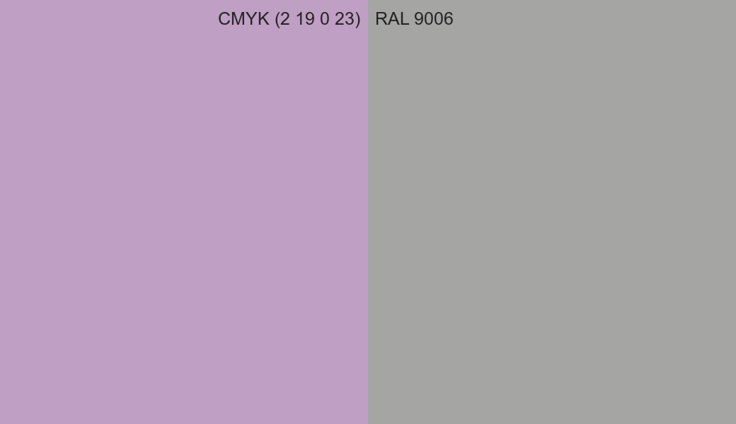 CMYK Color CMYK (2 19 0 23) vs RAL 9006 side by side comparison CMYK Color CMYK (2 19 0 23) vs RAL 9006 side by side comparison