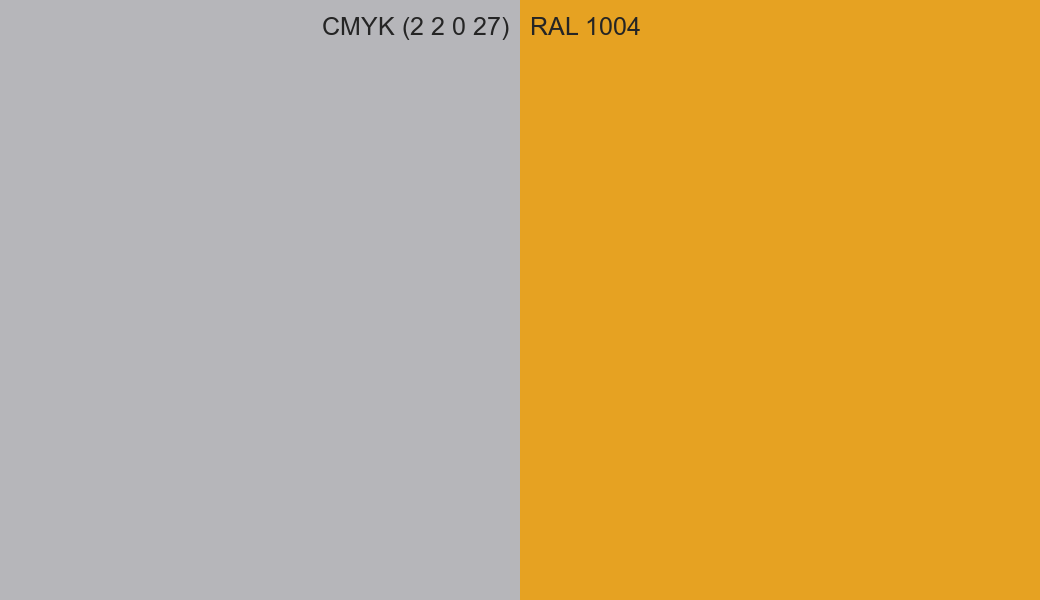 CMYK Color CMYK (2 2 0 27) vs RAL 1004 side by side comparison CMYK Color CMYK (2 2 0 27) vs RAL 1004 side by side comparison