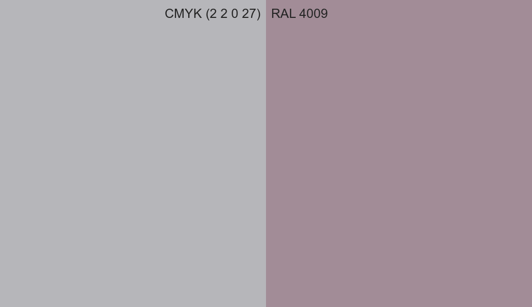 CMYK Color CMYK (2 2 0 27) vs RAL 4009 side by side comparison CMYK Color CMYK (2 2 0 27) vs RAL 4009 side by side comparison