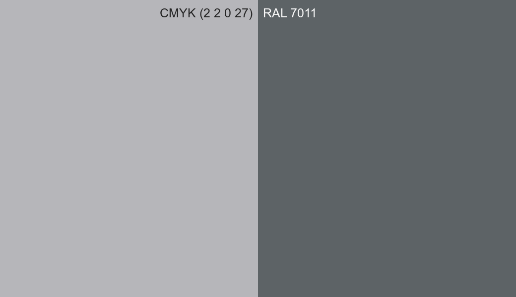 CMYK Color CMYK (2 2 0 27) vs RAL 7011 side by side comparison CMYK Color CMYK (2 2 0 27) vs RAL 7011 side by side comparison