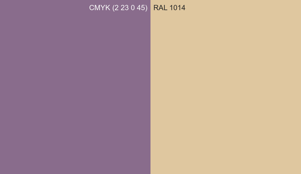 CMYK Color CMYK (2 23 0 45) vs RAL 1014 side by side comparison CMYK Color CMYK (2 23 0 45) vs RAL 1014 side by side comparison