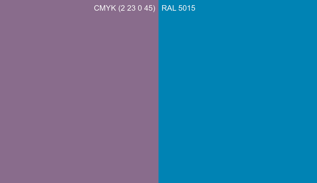 CMYK Color CMYK (2 23 0 45) vs RAL 5015 side by side comparison CMYK Color CMYK (2 23 0 45) vs RAL 5015 side by side comparison