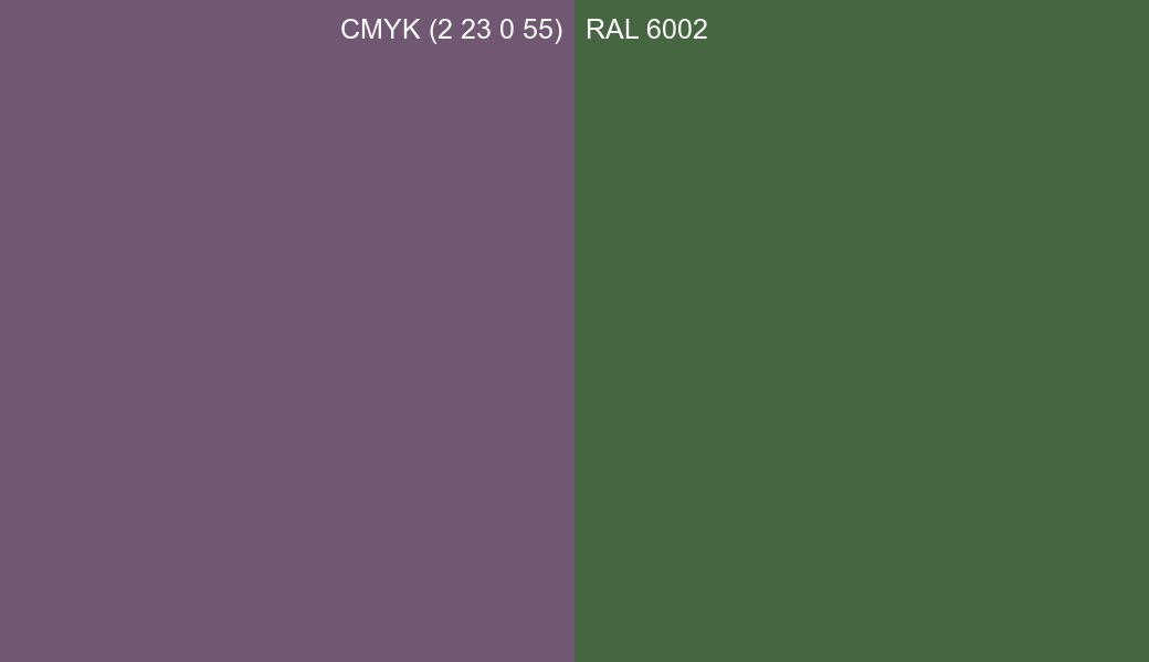 CMYK Color CMYK (2 23 0 55) vs RAL 6002 side by side comparison CMYK Color CMYK (2 23 0 55) vs RAL 6002 side by side comparison