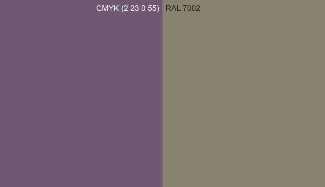 CMYK Color CMYK (2 23 0 55) vs RAL 7002 side by side comparison CMYK Color CMYK (2 23 0 55) vs RAL 7002 side by side comparison