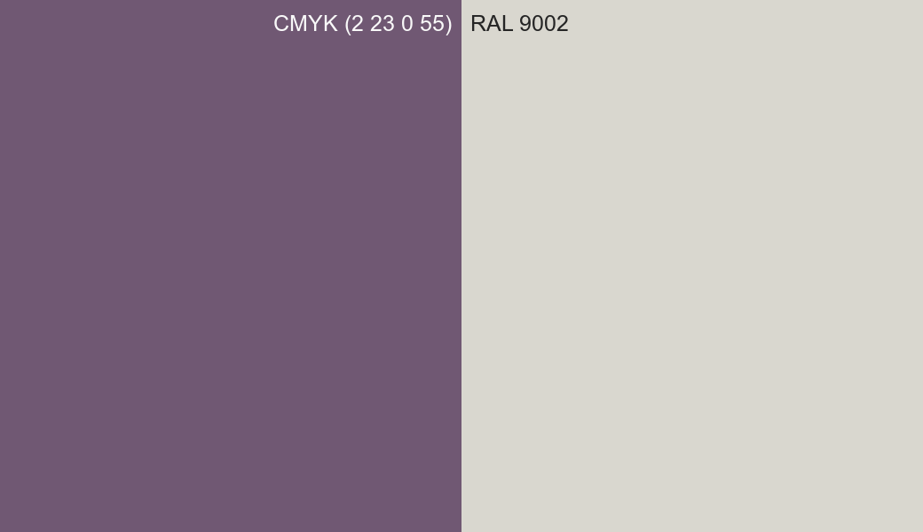 CMYK Color CMYK (2 23 0 55) vs RAL 9002 side by side comparison CMYK Color CMYK (2 23 0 55) vs RAL 9002 side by side comparison
