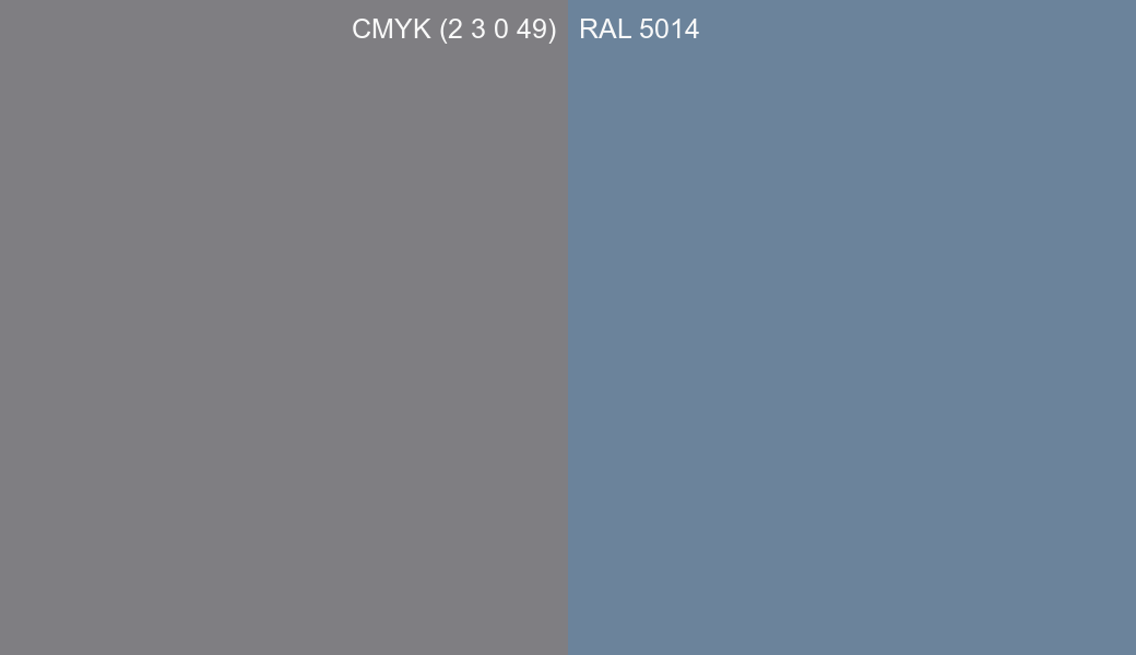 CMYK Color CMYK (2 3 0 49) vs RAL 5014 side by side comparison CMYK Color CMYK (2 3 0 49) vs RAL 5014 side by side comparison