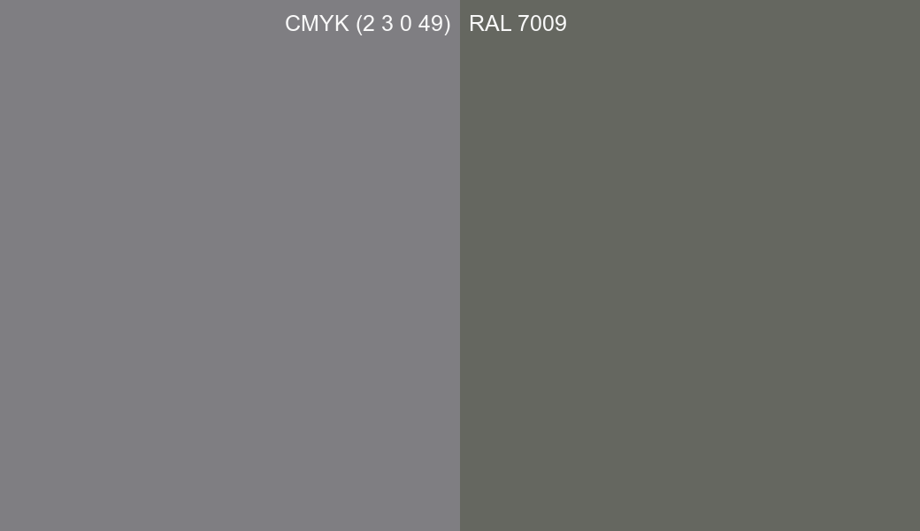 CMYK Color CMYK (2 3 0 49) vs RAL 7009 side by side comparison CMYK Color CMYK (2 3 0 49) vs RAL 7009 side by side comparison