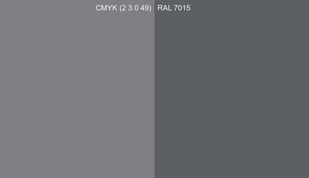 CMYK Color CMYK (2 3 0 49) vs RAL 7015 side by side comparison CMYK Color CMYK (2 3 0 49) vs RAL 7015 side by side comparison