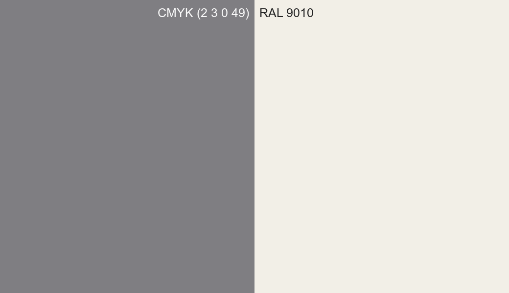 CMYK Color CMYK (2 3 0 49) vs RAL 9010 side by side comparison CMYK Color CMYK (2 3 0 49) vs RAL 9010 side by side comparison