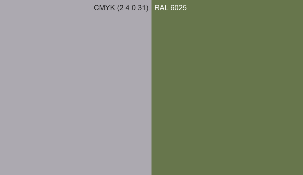 CMYK Color CMYK (2 4 0 31) vs RAL 6025 side by side comparison CMYK Color CMYK (2 4 0 31) vs RAL 6025 side by side comparison