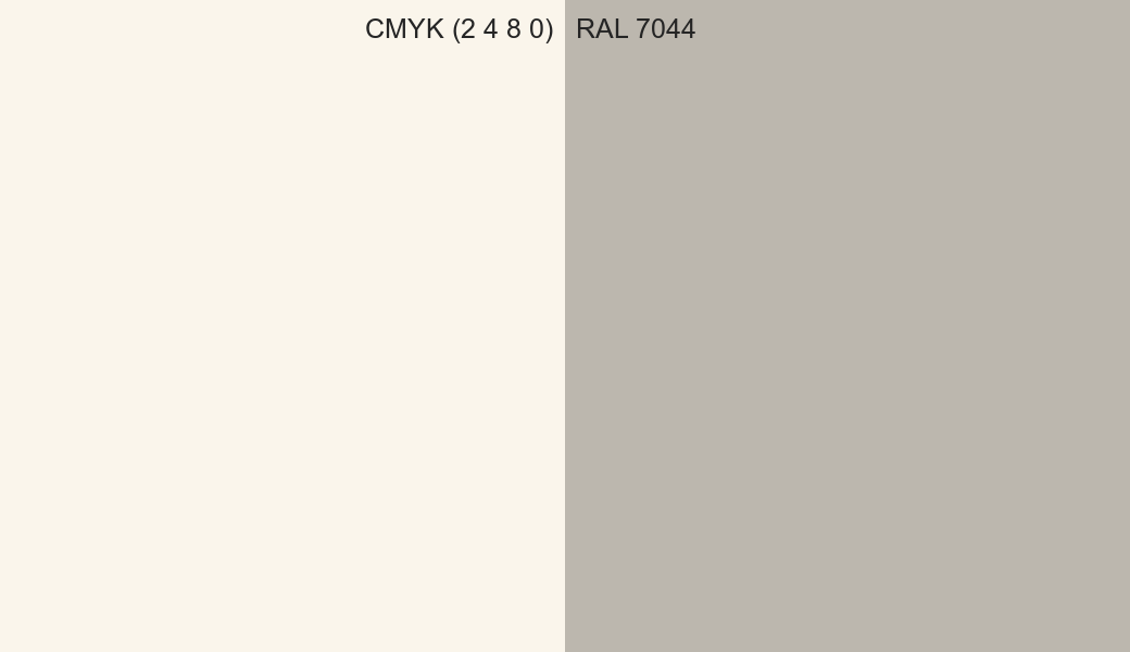 CMYK Color CMYK (2 4 8 0) vs RAL 7044 side by side comparison CMYK Color CMYK (2 4 8 0) vs RAL 7044 side by side comparison