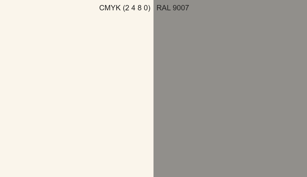 CMYK Color CMYK (2 4 8 0) vs RAL 9007 side by side comparison CMYK Color CMYK (2 4 8 0) vs RAL 9007 side by side comparison