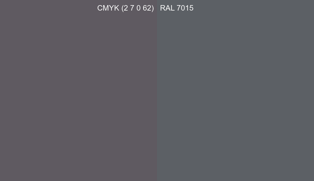 CMYK Color CMYK (2 7 0 62) vs RAL 7015 side by side comparison CMYK Color CMYK (2 7 0 62) vs RAL 7015 side by side comparison