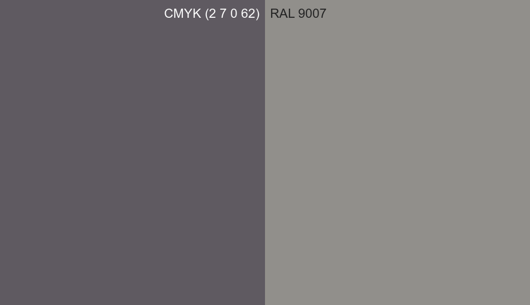 CMYK Color CMYK (2 7 0 62) vs RAL 9007 side by side comparison CMYK Color CMYK (2 7 0 62) vs RAL 9007 side by side comparison