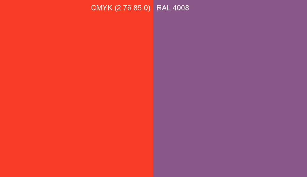 CMYK Color CMYK (2 76 85 0) vs RAL 4008 side by side comparison CMYK Color CMYK (2 76 85 0) vs RAL 4008 side by side comparison