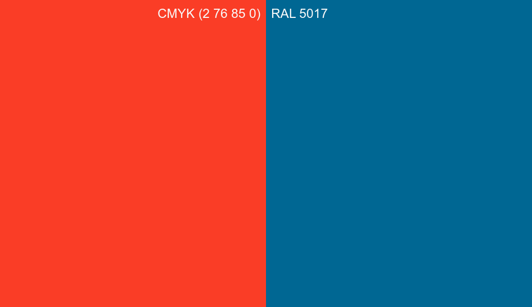 CMYK Color CMYK (2 76 85 0) vs RAL 5017 side by side comparison CMYK Color CMYK (2 76 85 0) vs RAL 5017 side by side comparison