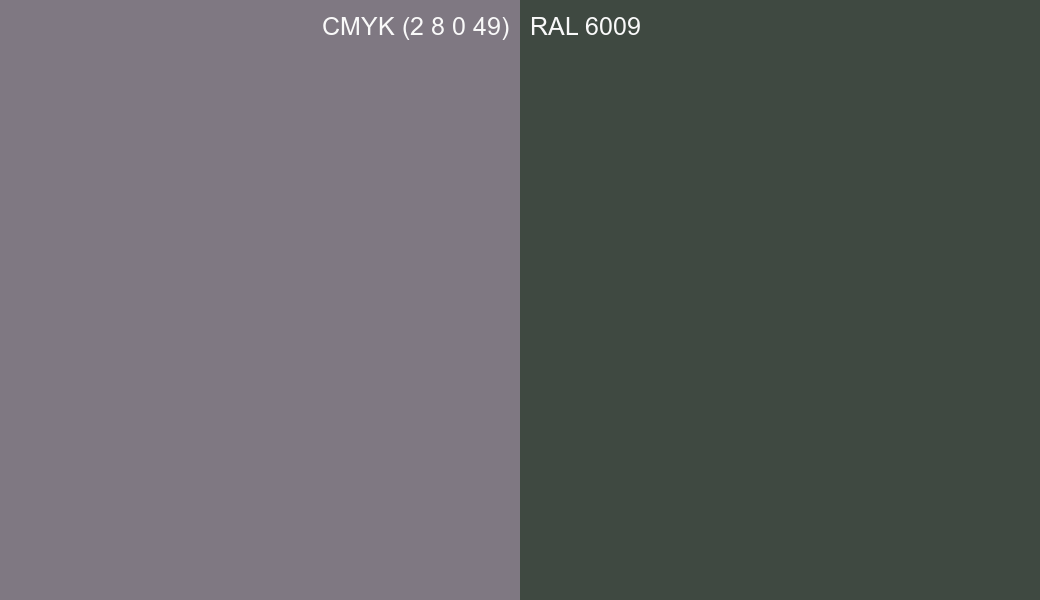 CMYK Color CMYK (2 8 0 49) vs RAL 6009 side by side comparison CMYK Color CMYK (2 8 0 49) vs RAL 6009 side by side comparison