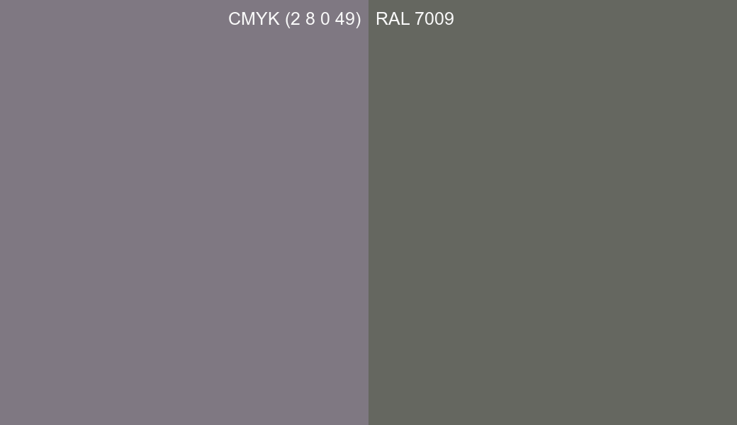 CMYK Color CMYK (2 8 0 49) vs RAL 7009 side by side comparison CMYK Color CMYK (2 8 0 49) vs RAL 7009 side by side comparison