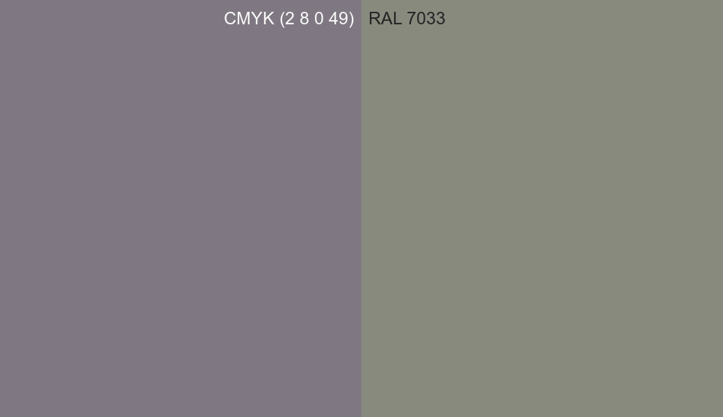CMYK Color CMYK (2 8 0 49) vs RAL 7033 side by side comparison CMYK Color CMYK (2 8 0 49) vs RAL 7033 side by side comparison
