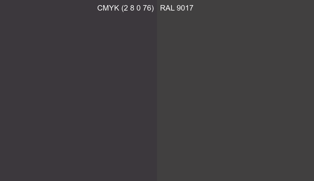 CMYK Color CMYK (2 8 0 76) vs RAL 9017 side by side comparison CMYK Color CMYK (2 8 0 76) vs RAL 9017 side by side comparison