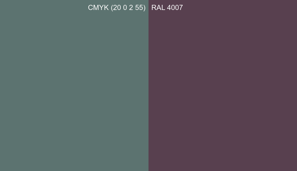 CMYK Color CMYK (20 0 2 55) vs RAL 4007 side by side comparison CMYK Color CMYK (20 0 2 55) vs RAL 4007 side by side comparison