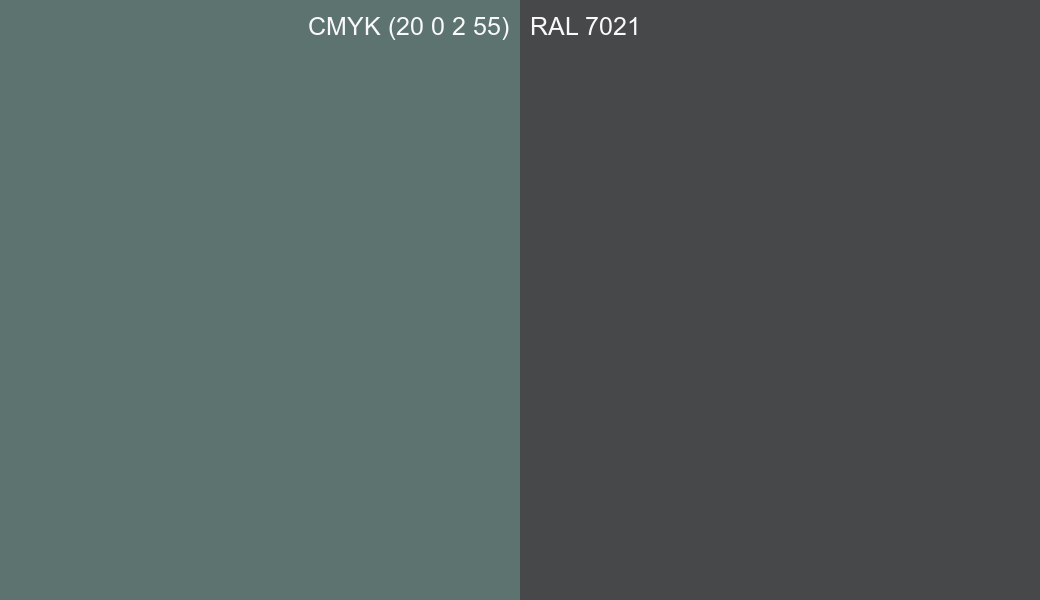 CMYK Color CMYK (20 0 2 55) vs RAL 7021 side by side comparison CMYK Color CMYK (20 0 2 55) vs RAL 7021 side by side comparison