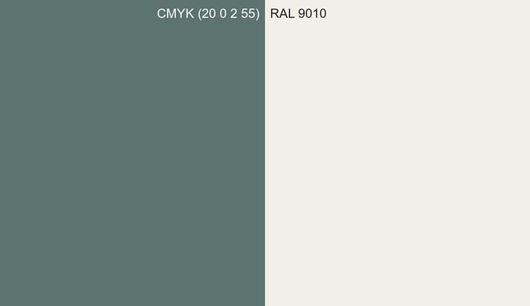 CMYK Color CMYK (20 0 2 55) vs RAL 9010 side by side comparison CMYK Color CMYK (20 0 2 55) vs RAL 9010 side by side comparison
