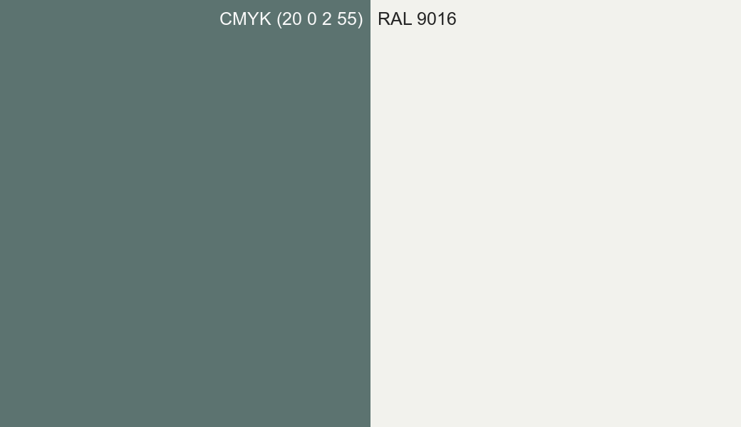 CMYK Color CMYK (20 0 2 55) vs RAL 9016 side by side comparison CMYK Color CMYK (20 0 2 55) vs RAL 9016 side by side comparison