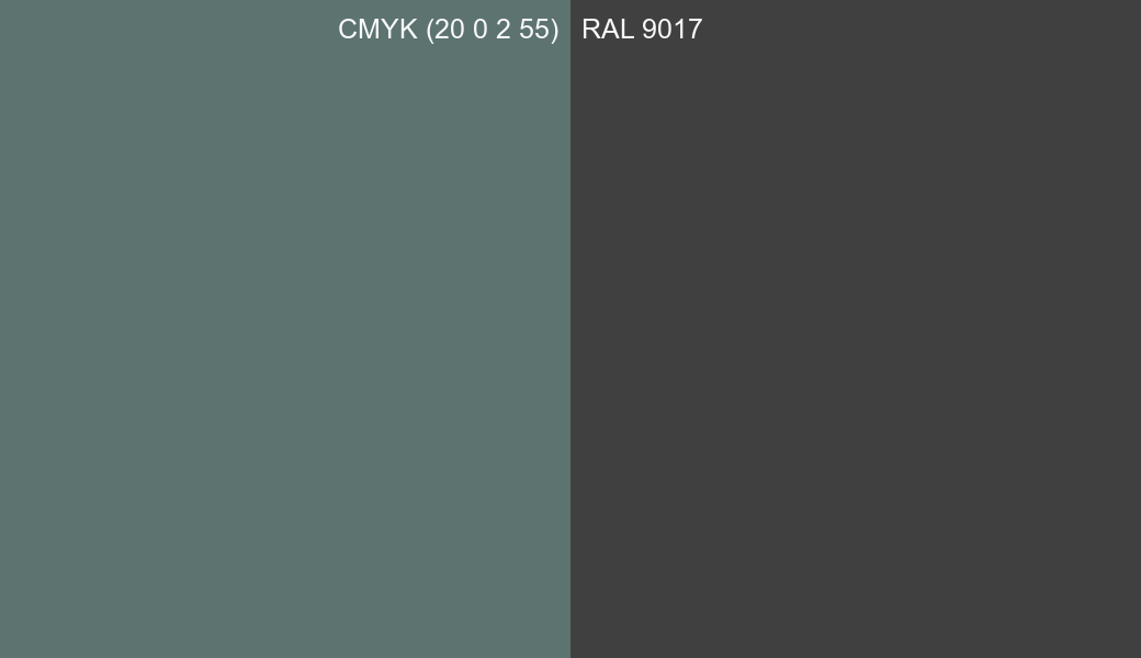 CMYK Color CMYK (20 0 2 55) vs RAL 9017 side by side comparison CMYK Color CMYK (20 0 2 55) vs RAL 9017 side by side comparison