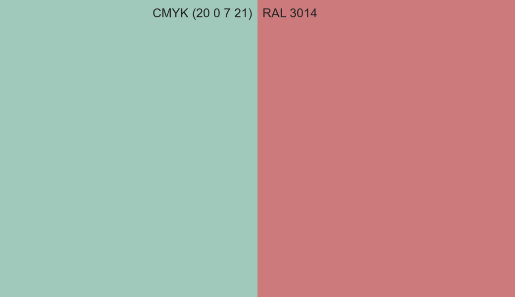 CMYK Color CMYK (20 0 7 21) vs RAL 3014 side by side comparison CMYK Color CMYK (20 0 7 21) vs RAL 3014 side by side comparison