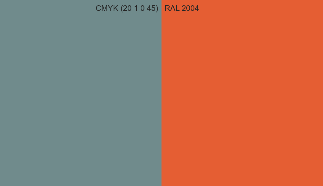 CMYK Color CMYK (20 1 0 45) vs RAL 2004 side by side comparison CMYK Color CMYK (20 1 0 45) vs RAL 2004 side by side comparison