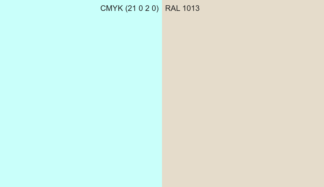 CMYK Color CMYK (21 0 2 0) vs RAL 1013 side by side comparison CMYK Color CMYK (21 0 2 0) vs RAL 1013 side by side comparison
