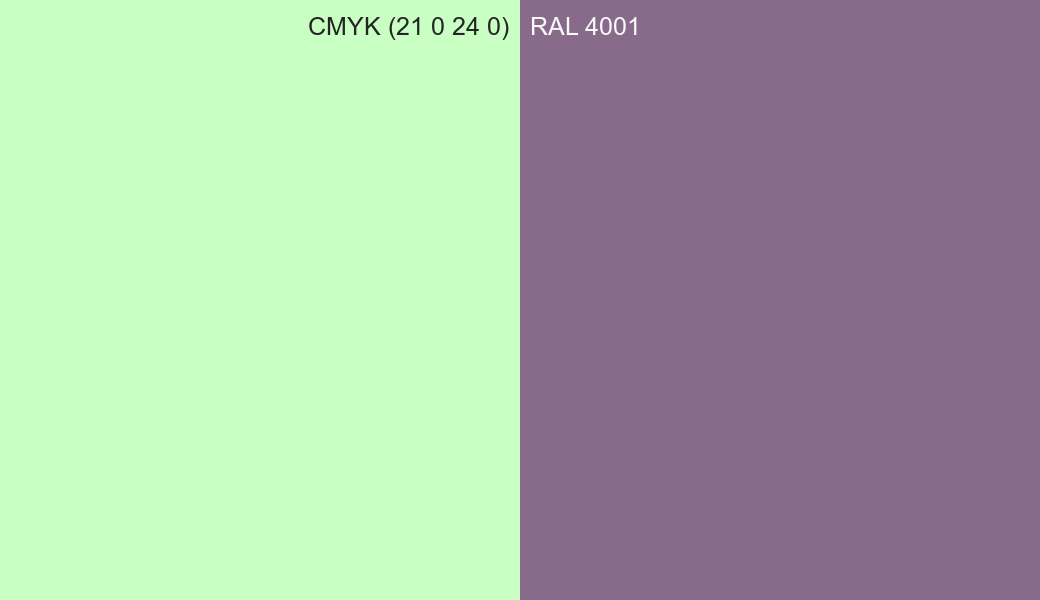 CMYK Color CMYK (21 0 24 0) vs RAL 4001 side by side comparison CMYK Color CMYK (21 0 24 0) vs RAL 4001 side by side comparison