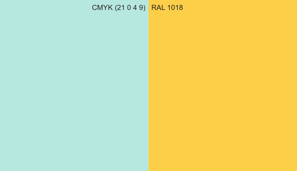 CMYK Color CMYK (21 0 4 9) vs RAL 1018 side by side comparison CMYK Color CMYK (21 0 4 9) vs RAL 1018 side by side comparison