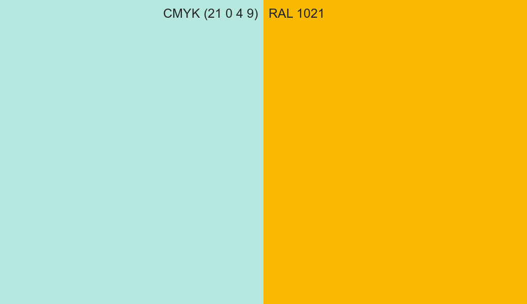 CMYK Color CMYK (21 0 4 9) vs RAL 1021 side by side comparison CMYK Color CMYK (21 0 4 9) vs RAL 1021 side by side comparison