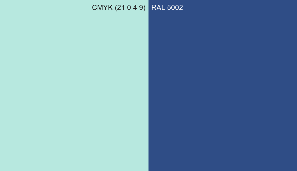 CMYK Color CMYK (21 0 4 9) vs RAL 5002 side by side comparison CMYK Color CMYK (21 0 4 9) vs RAL 5002 side by side comparison