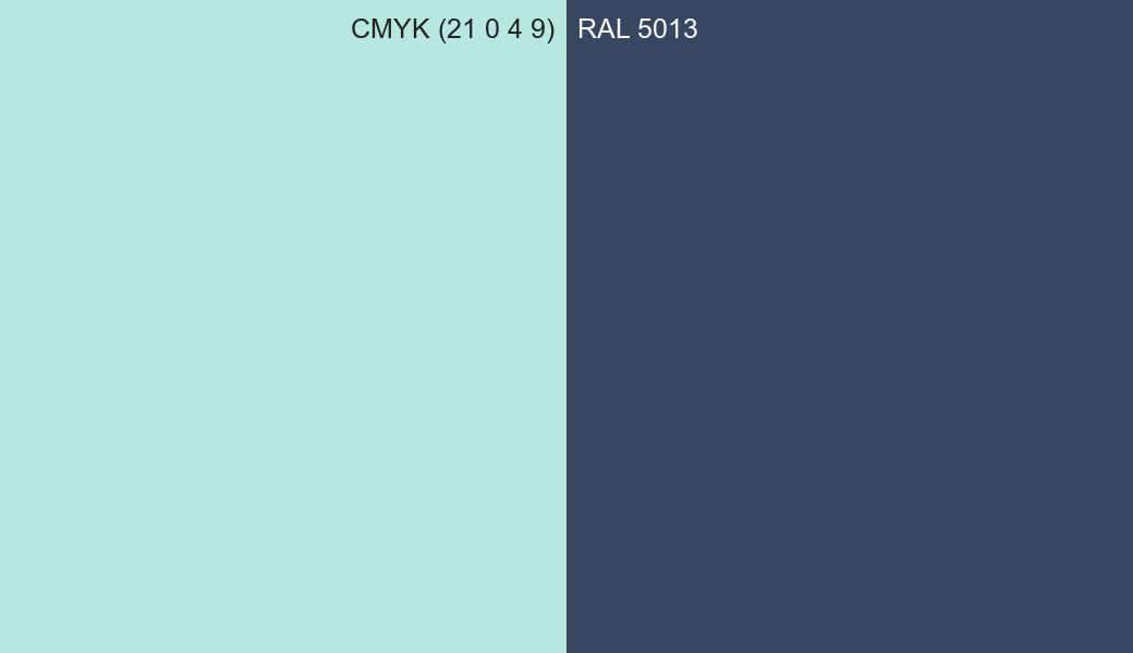 CMYK Color CMYK (21 0 4 9) vs RAL 5013 side by side comparison CMYK Color CMYK (21 0 4 9) vs RAL 5013 side by side comparison