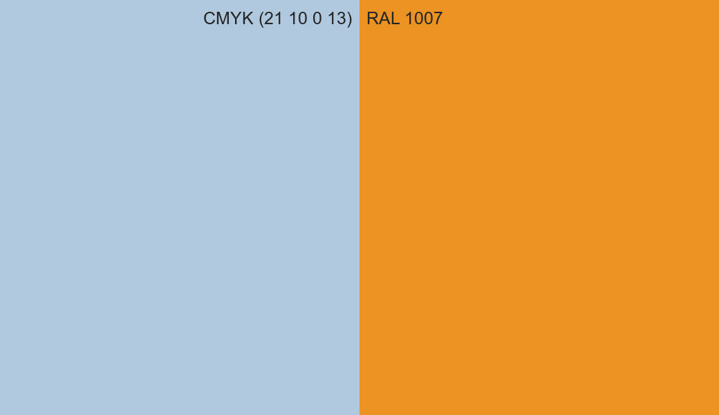 CMYK Color CMYK (21 10 0 13) vs RAL 1007 side by side comparison CMYK Color CMYK (21 10 0 13) vs RAL 1007 side by side comparison