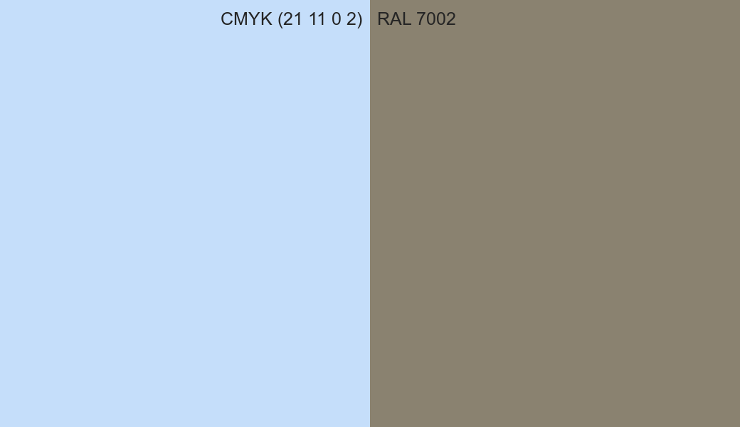 CMYK Color CMYK (21 11 0 2) vs RAL 7002 side by side comparison CMYK Color CMYK (21 11 0 2) vs RAL 7002 side by side comparison