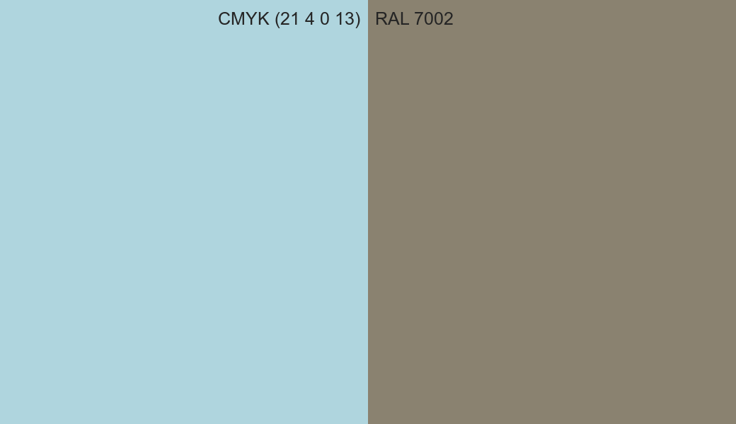 CMYK Color CMYK (21 4 0 13) vs RAL 7002 side by side comparison CMYK Color CMYK (21 4 0 13) vs RAL 7002 side by side comparison