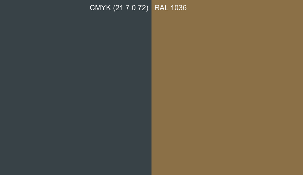 CMYK Color CMYK (21 7 0 72) vs RAL 1036 side by side comparison CMYK Color CMYK (21 7 0 72) vs RAL 1036 side by side comparison