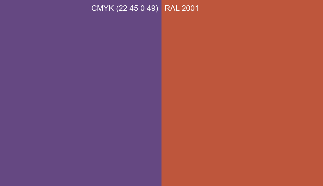CMYK Color CMYK (22 45 0 49) vs RAL 2001 side by side comparison CMYK Color CMYK (22 45 0 49) vs RAL 2001 side by side comparison