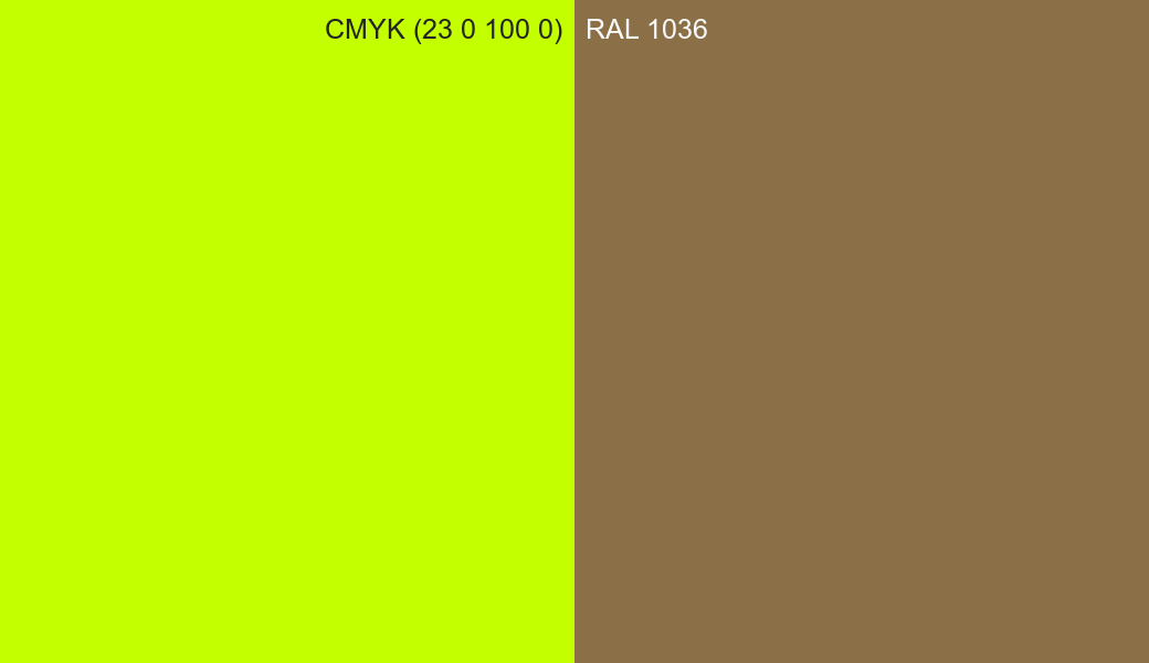 CMYK Color CMYK (23 0 100 0) vs RAL 1036 side by side comparison CMYK Color CMYK (23 0 100 0) vs RAL 1036 side by side comparison