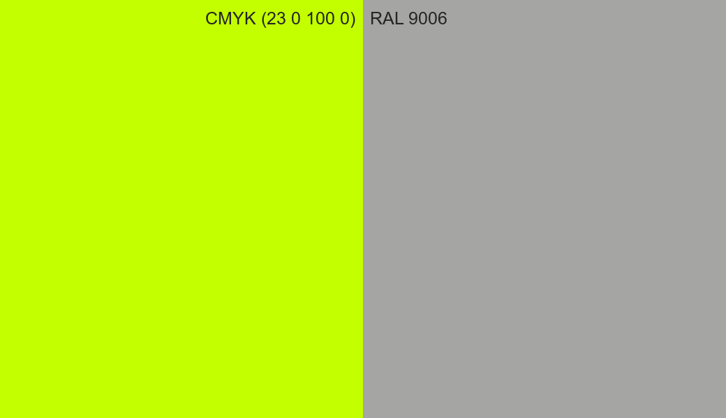 CMYK Color CMYK (23 0 100 0) vs RAL 9006 side by side comparison CMYK Color CMYK (23 0 100 0) vs RAL 9006 side by side comparison