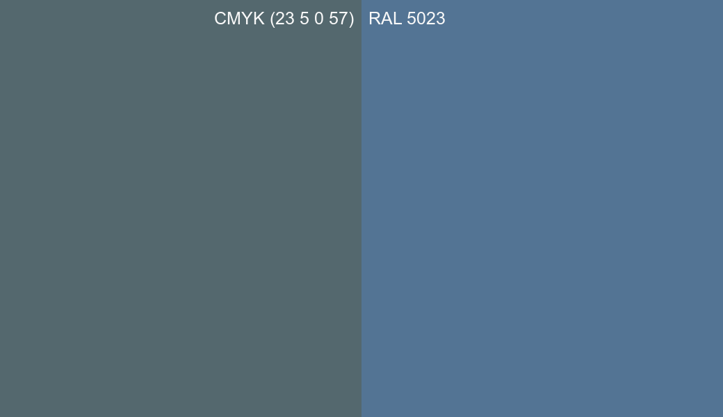 CMYK Color CMYK (23 5 0 57) vs RAL 5023 side by side comparison CMYK Color CMYK (23 5 0 57) vs RAL 5023 side by side comparison