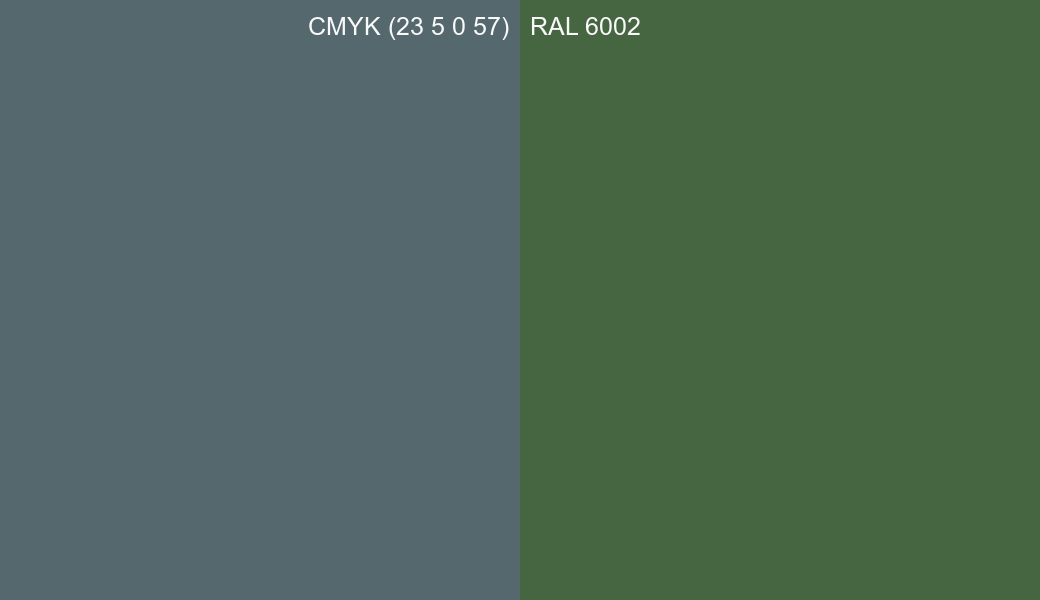 CMYK Color CMYK (23 5 0 57) vs RAL 6002 side by side comparison CMYK Color CMYK (23 5 0 57) vs RAL 6002 side by side comparison
