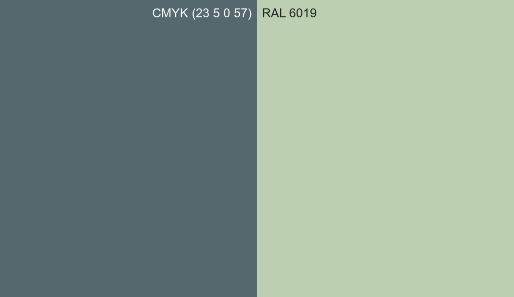 CMYK Color CMYK (23 5 0 57) vs RAL 6019 side by side comparison CMYK Color CMYK (23 5 0 57) vs RAL 6019 side by side comparison