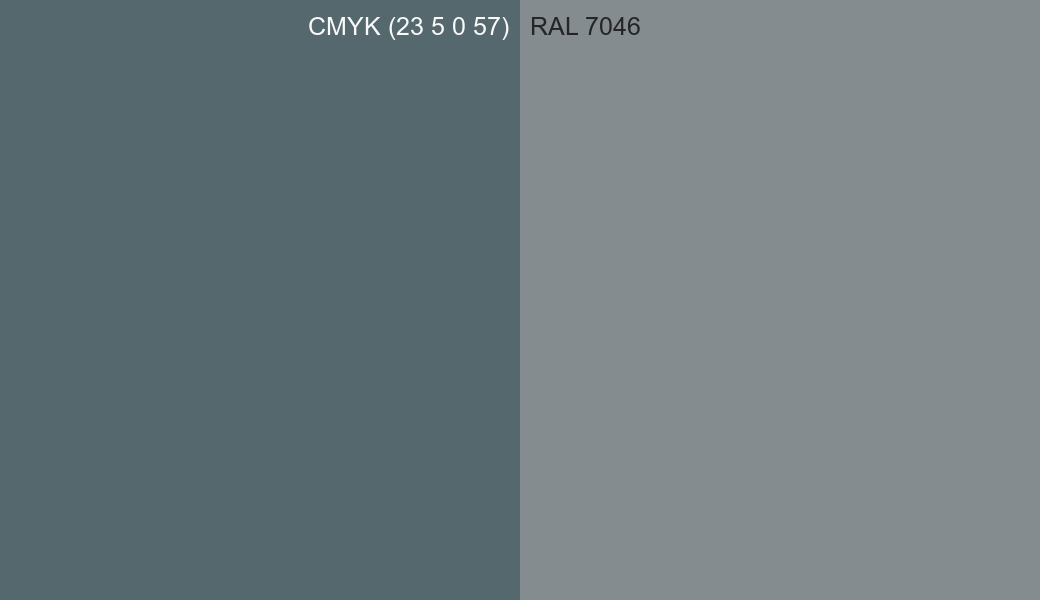 CMYK Color CMYK (23 5 0 57) vs RAL 7046 side by side comparison CMYK Color CMYK (23 5 0 57) vs RAL 7046 side by side comparison