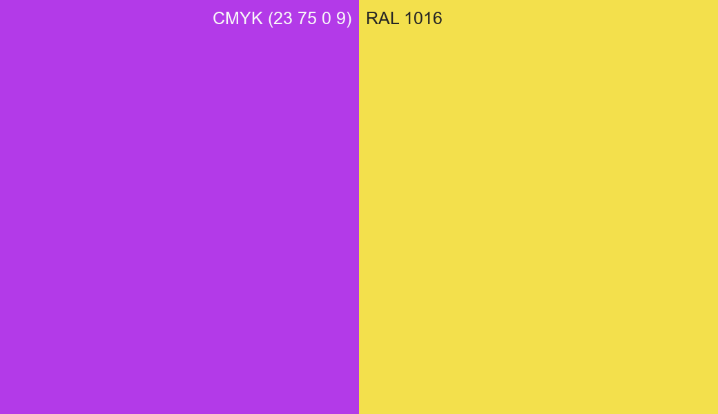 CMYK Color CMYK (23 75 0 9) vs RAL 1016 side by side comparison CMYK Color CMYK (23 75 0 9) vs RAL 1016 side by side comparison